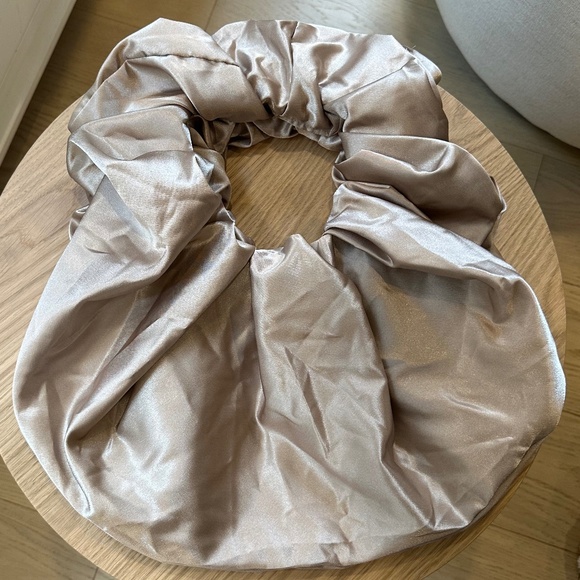 Champagne Taupe Satin Scrunchie / Croissant Scarf Bag - Picture 1 of 8